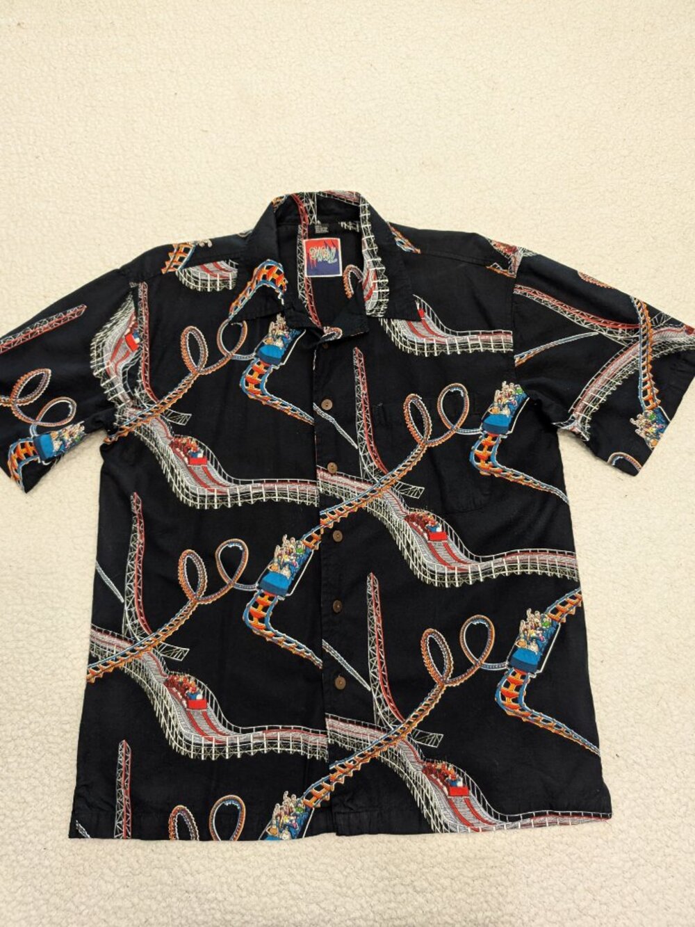 Vintage Da Vinci Roller Coaster Graphic Shirt Mens Large Novelty Button Up